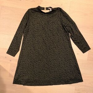 Dark Olive Green Leopard Print A-Line Dress